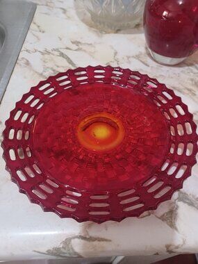 Fenton Basket Weave Ruby Plate